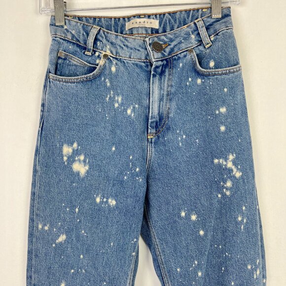 Sandro Paris Paint Bleach Splatter Jeans Medium Wash FR Size 34 US Size 2 EUC - Picture 2 of 13